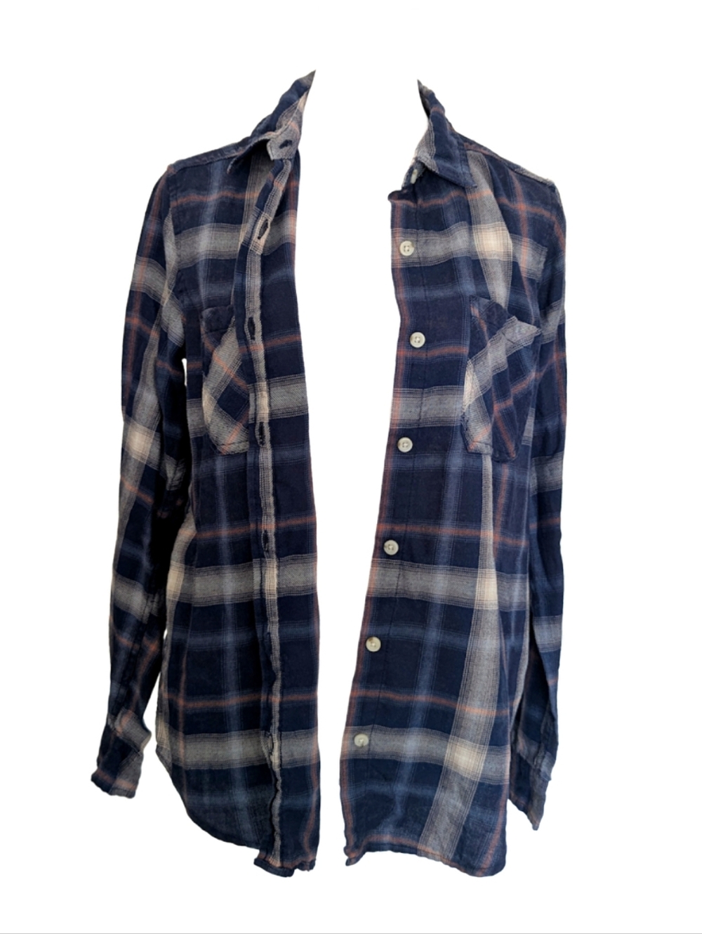 Vintage Mossimo Boyfriend Fit Plaid Flannel Button Down Navy Blue Size XS